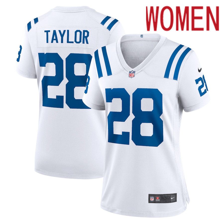 Women Indianapolis Colts 28 Jonathan Taylor Nike White Game NFL Jersey
